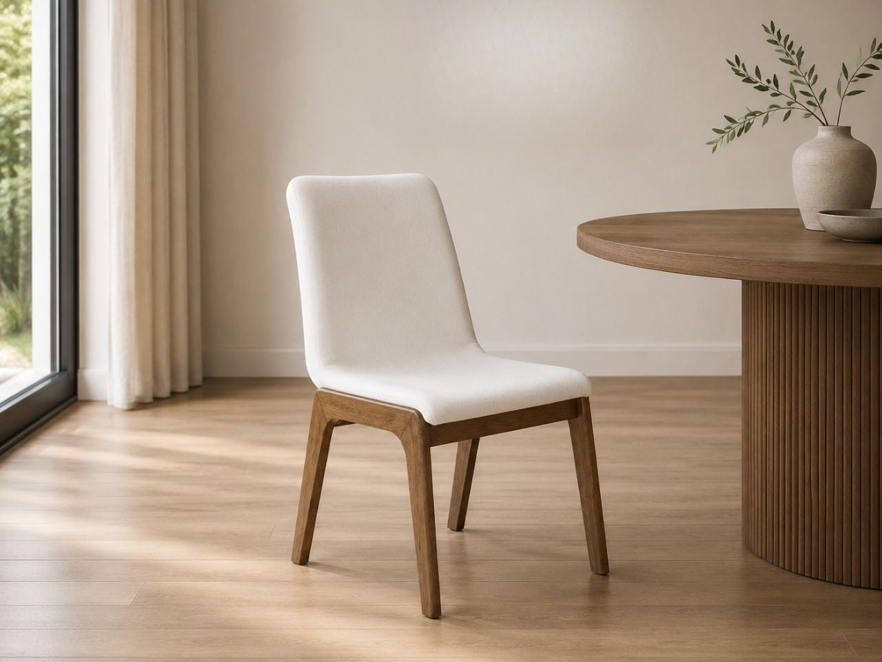 Remix Cream Dining Chair in a dining room setting. 