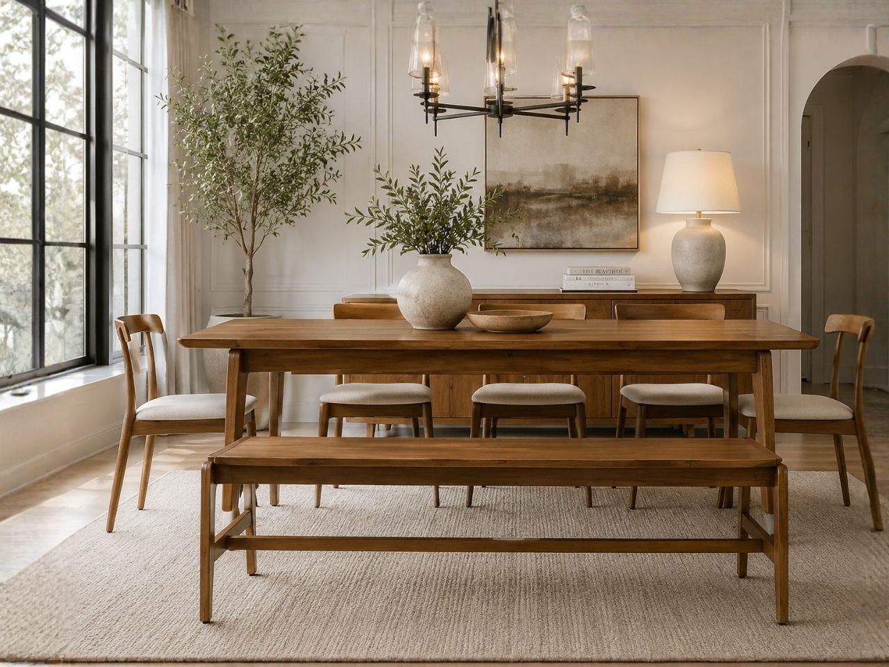 Remix Dining Bench in Calgary in a dining room setting. 
