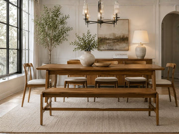 Remix Dining Bench in Calgary in a dining room setting. 