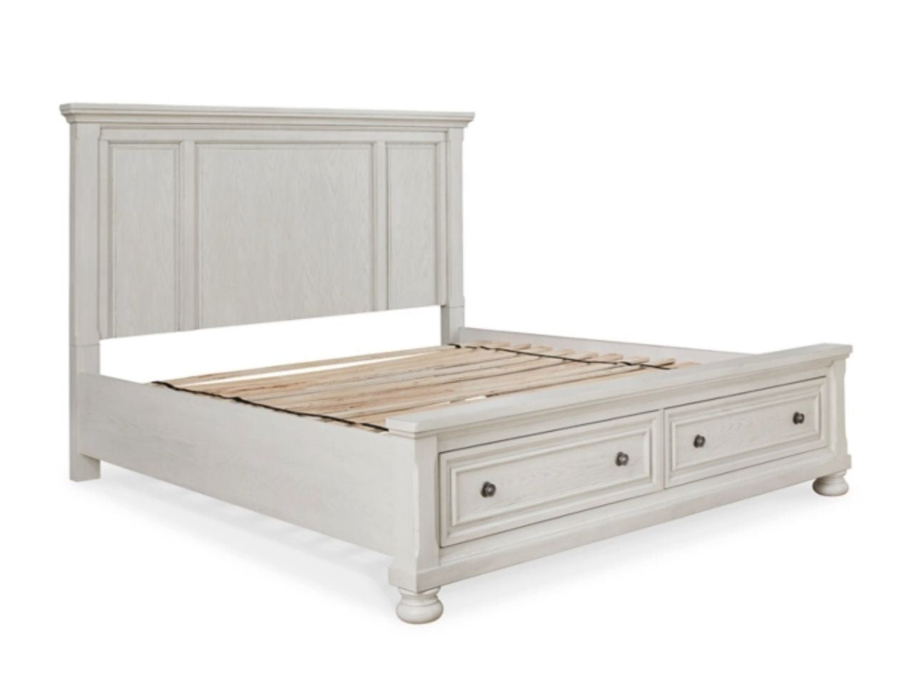 Robbinsdale Panel Bed-Storage Option in a white backround 