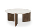 Rumer Dark Brown Wood w/ White Marble Coffee Table in Calgary in a white background