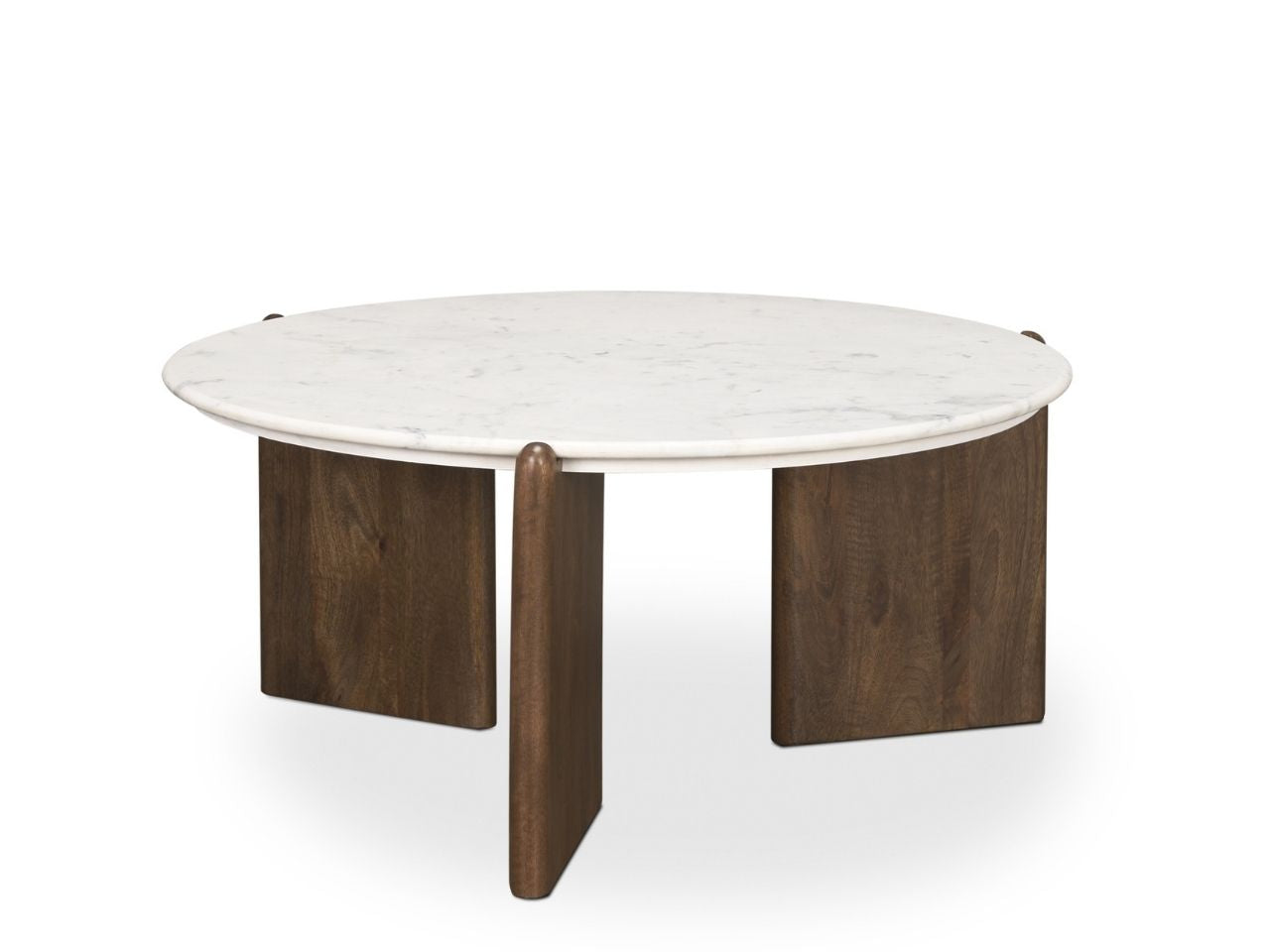 Rumer Dark Brown Wood w/ White Marble Coffee Table in Calgary in a white background