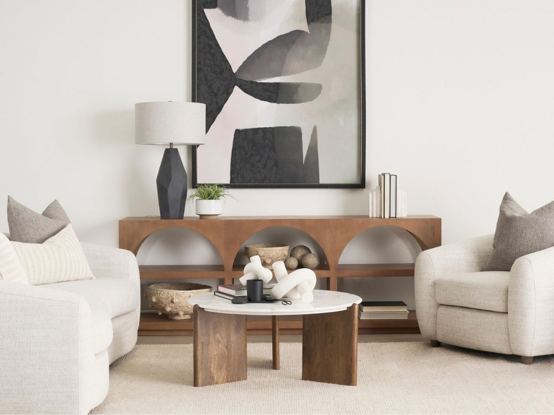 Rumer Dark Brown Wood w/ White Marble Coffee Table in Calgary