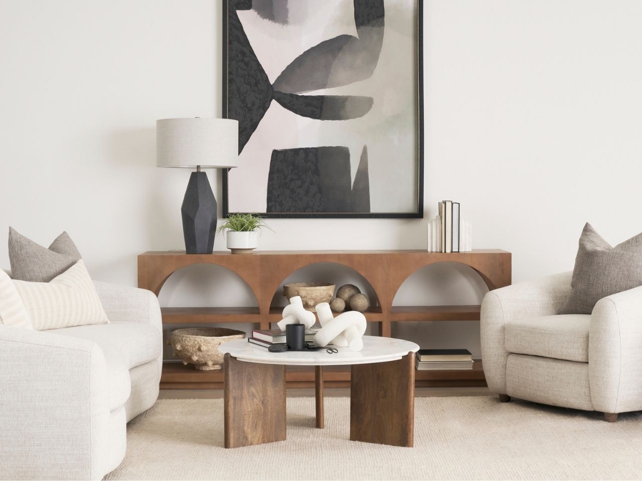 Rumer Dark Brown Wood w/ White Marble Coffee Table in Calgary