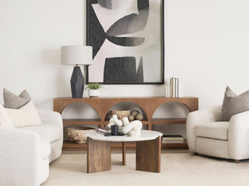 Rumer Dark Brown Wood w/ White Marble Coffee Table in Calgary