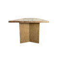 Rectangular wood dining table, front view.