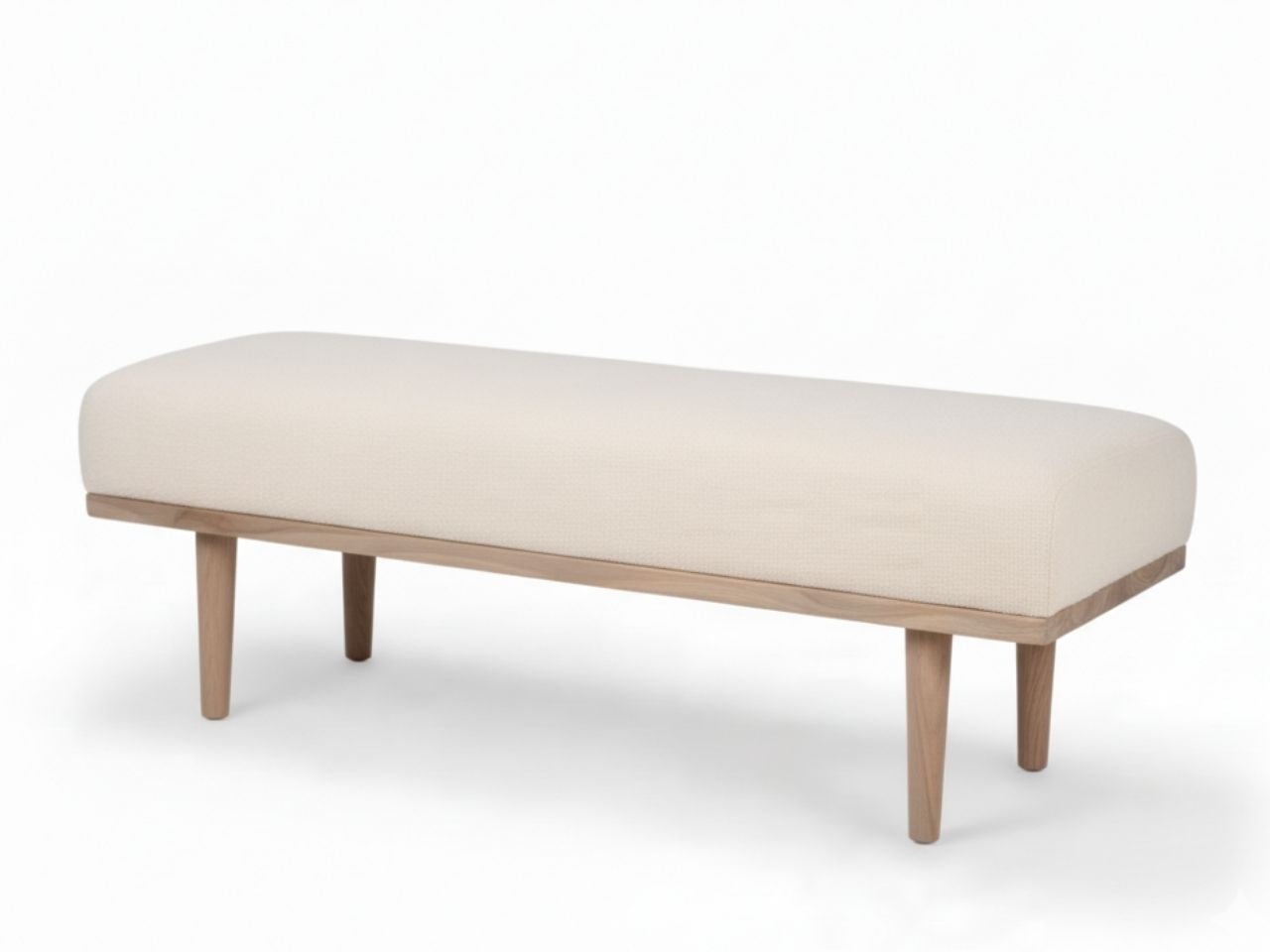 Shae Brown Wood w/ Oatmeal Fabric Bench - Calgary Furniture Store 