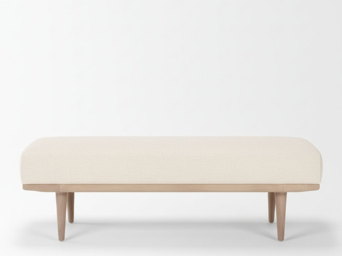 Shae Brown Wood w/ Oatmeal Fabric Bench - Calgary Furniture Store 
