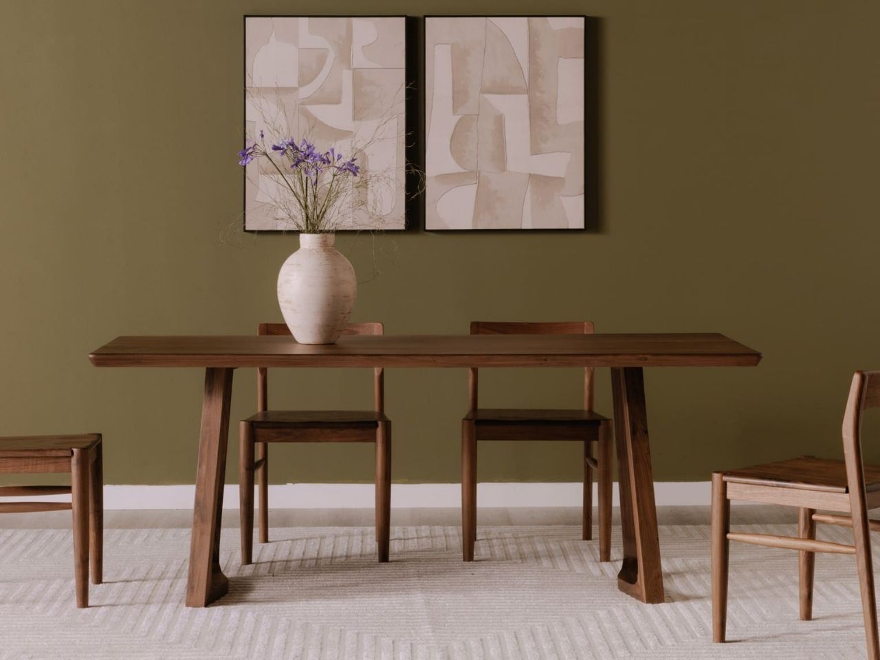 Silas Solid Brown Walnut Dining Table, 8-Person Rectangular Matt Gloss in Calgary