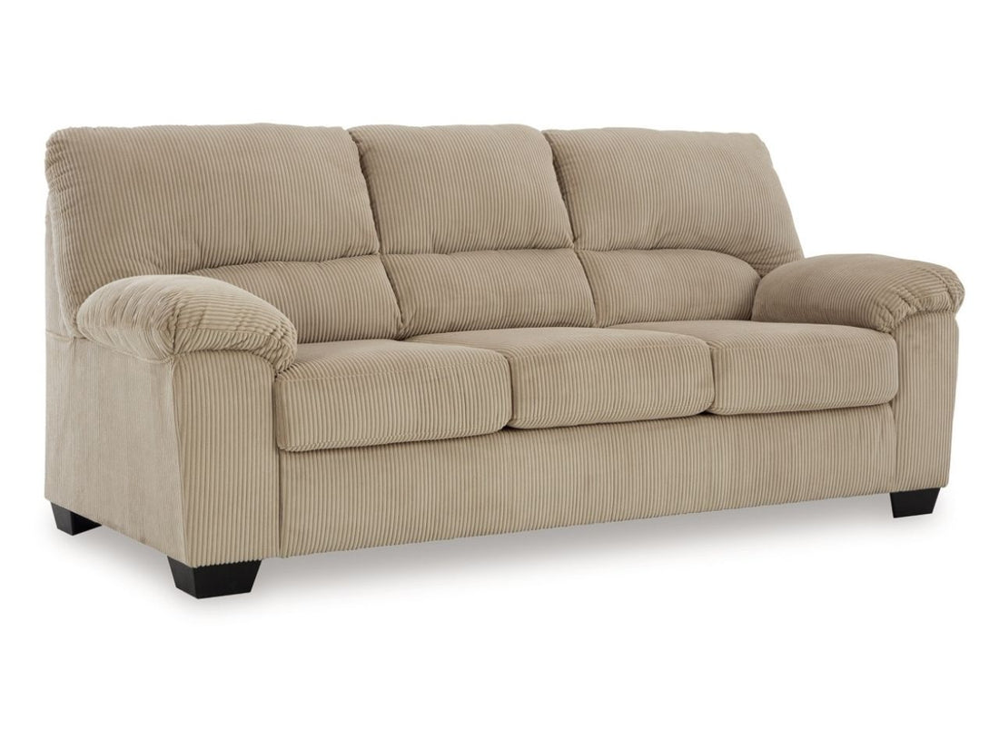 SimpleJoy Corduroy Sofa- Sand Casual Contemporary 3-Seater with Plush Cushions in Calgary in a white background