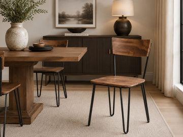 Solid Live Edge Organic Brown Chair in Calgary in a dining room setting. 
