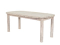 Light wood rectangular dining table with rounded corners on a white background.