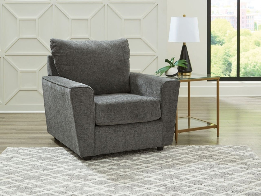 Stairatt Modern Chenille Accent Chair Gravel with Flared Arms in Calgary in a white background 