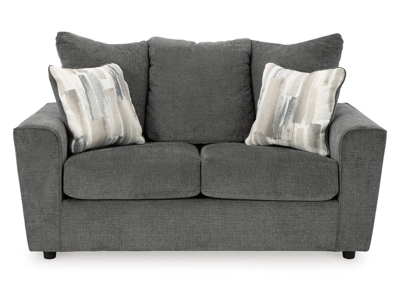 Stairatt Plush Chenille Loveseat with Flared Arms and Pillows in Calgary in a white background 