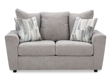 Stairatt Plush Chenille Loveseat with Flared Arms and Pillows in Calgary in a white background 