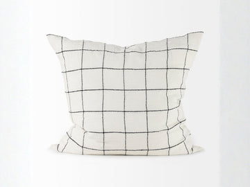 Suzanne 22 x 22 White/Black Square Pattern Decorative Pillow Cover in Calgary in a white background

