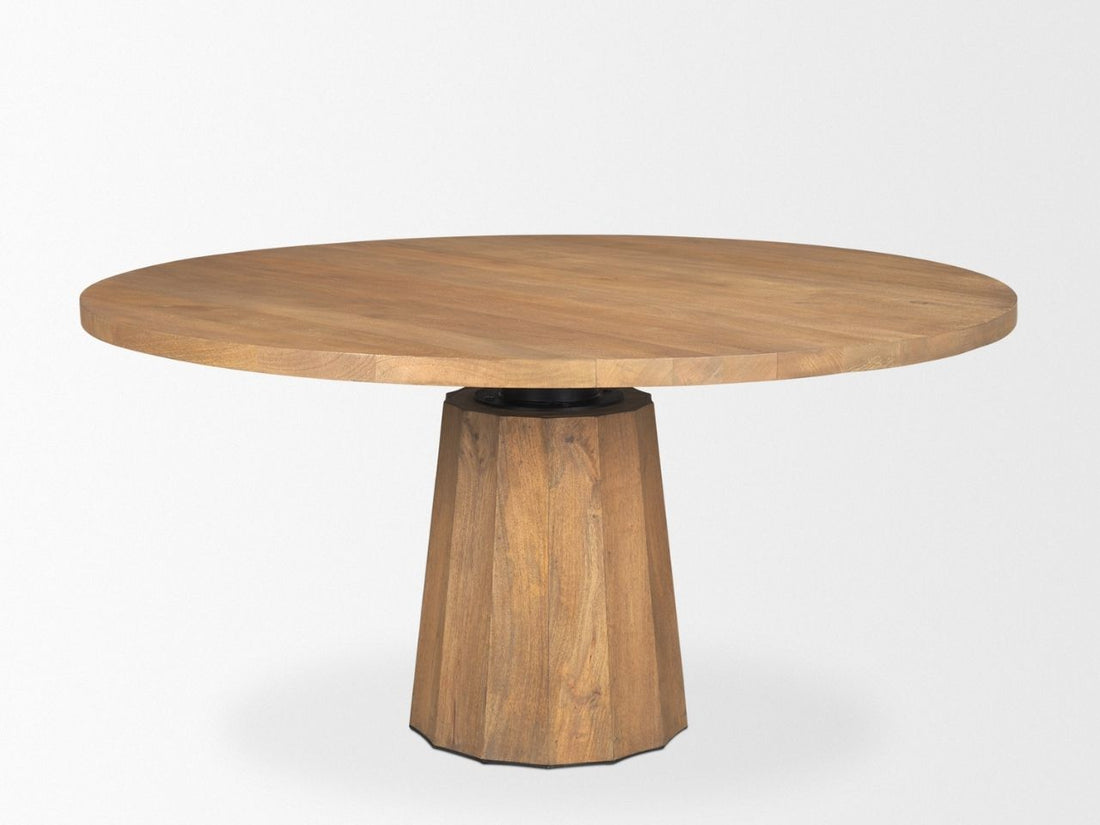 Swanson 60-inch Round Mango Wood Pedestal Dining Table, Solid in Calgary in a white background