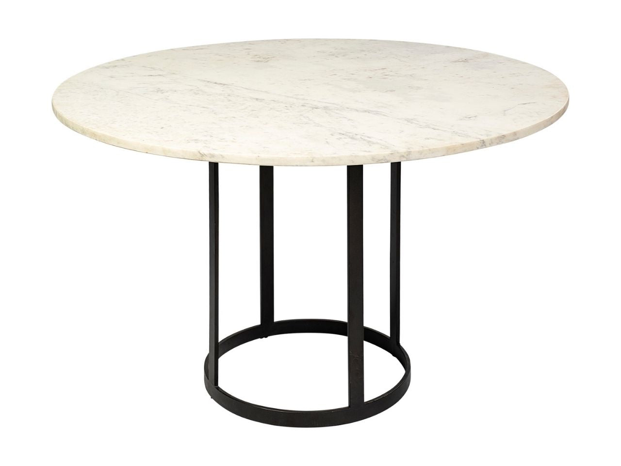 Tanner 48in Round White Marble Top Black Metal Base Table in Calgary in a white background
