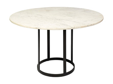 Tanner 48in Round White Marble Top Black Metal Base Table in Calgary in a white background