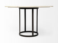 Tanner 48in Round White Marble Top Black Metal Base Table in Calgary in a white background