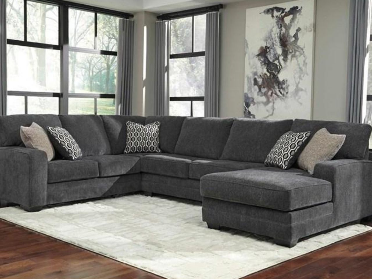 Tracling Slate Fabric 3-Piece Sectional with Corner Chaise Sofa in Calgary