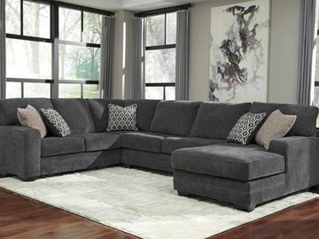 Tracling Slate Fabric 3-Piece Sectional with Corner Chaise Sofa in Calgary