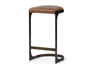 Tyson Brown Top-Grain Leather Bar Stool, Metal Frame in Calgary in a white background