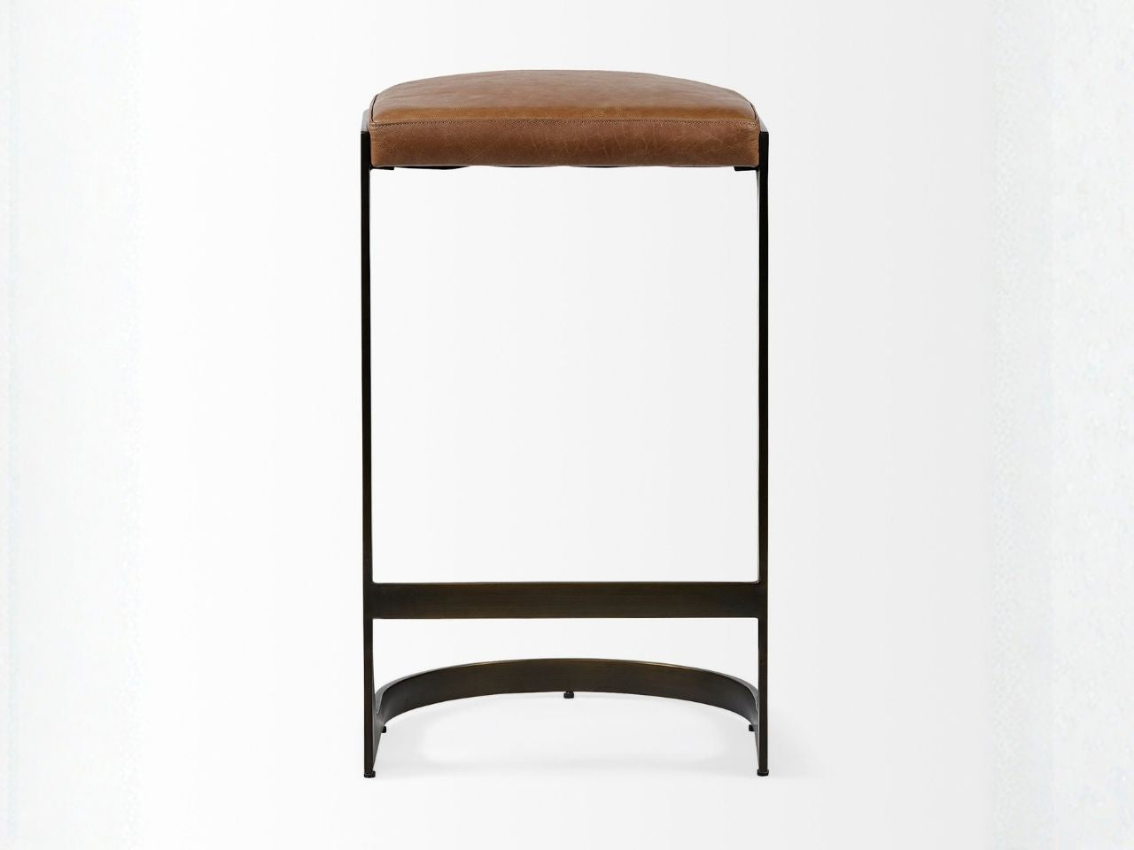 Tyson Brown Top-Grain Leather Bar Stool, Metal Frame in Calgary in a white background