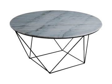 Valencia Round Coffee Table - Grey Marble/Black Matte - Calgary Furniture Store