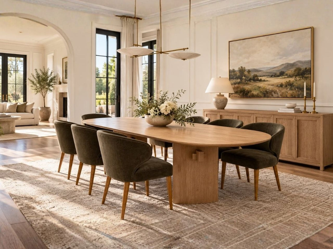 Solid wood oval dining table – custom dining furniture in Calgary.