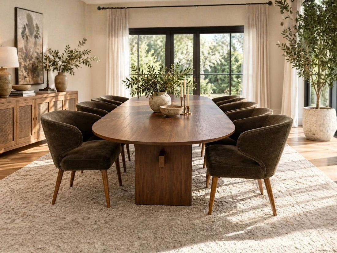 Solid wood oval dining table – custom dining furniture in Calgary.