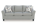 Willarae Taupe Fabric Three-Cushion Sofa with Pillows in Calgary in a white background