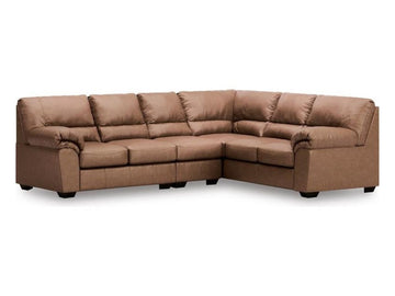 WillowBend Caramel Faux Leather 3-Piece Sectional with Jumbo Stitching in Calgary in a white background
