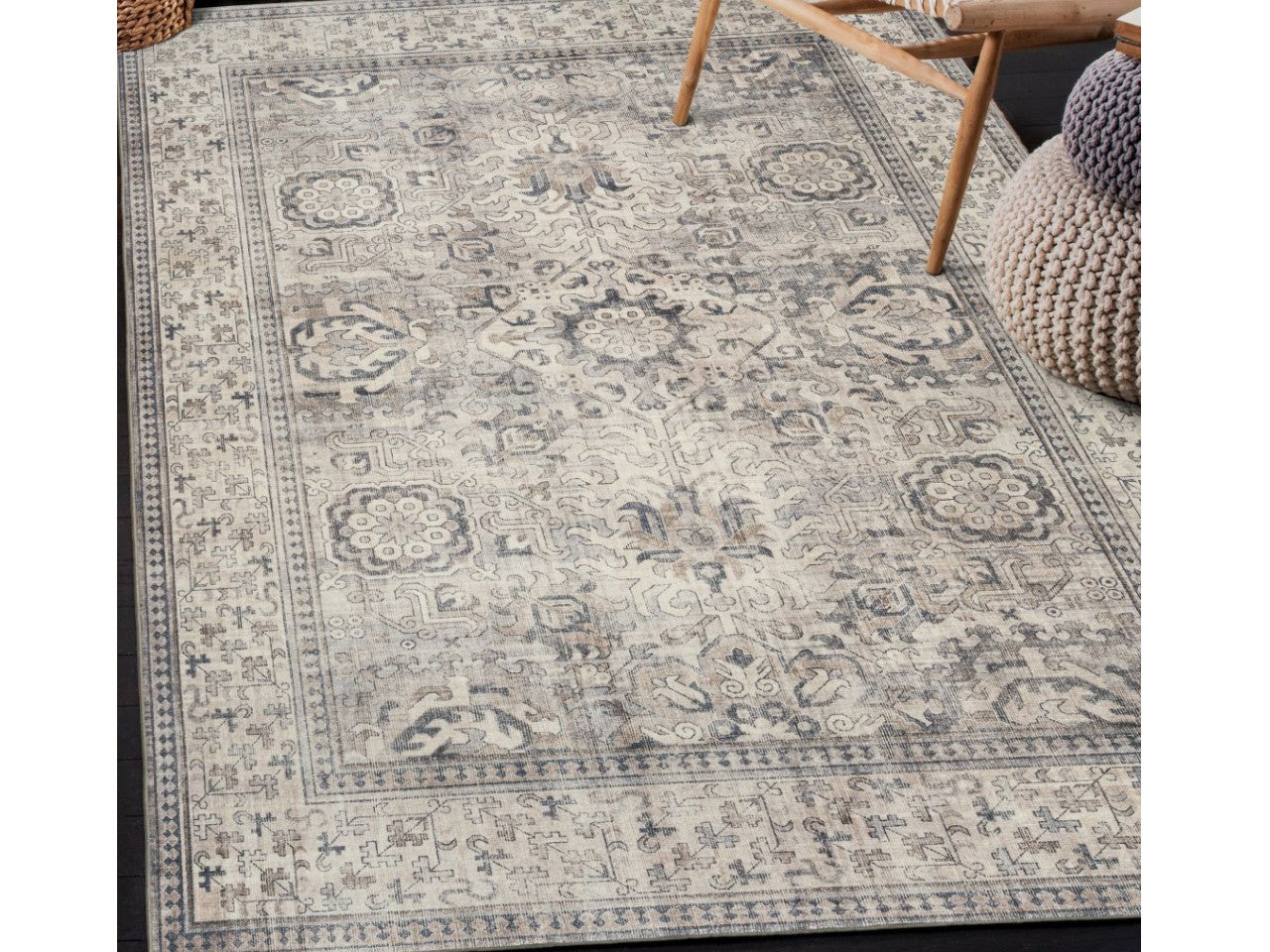 Paz Border - Beige Gray Ivory Rug - Calgary Furniture Store