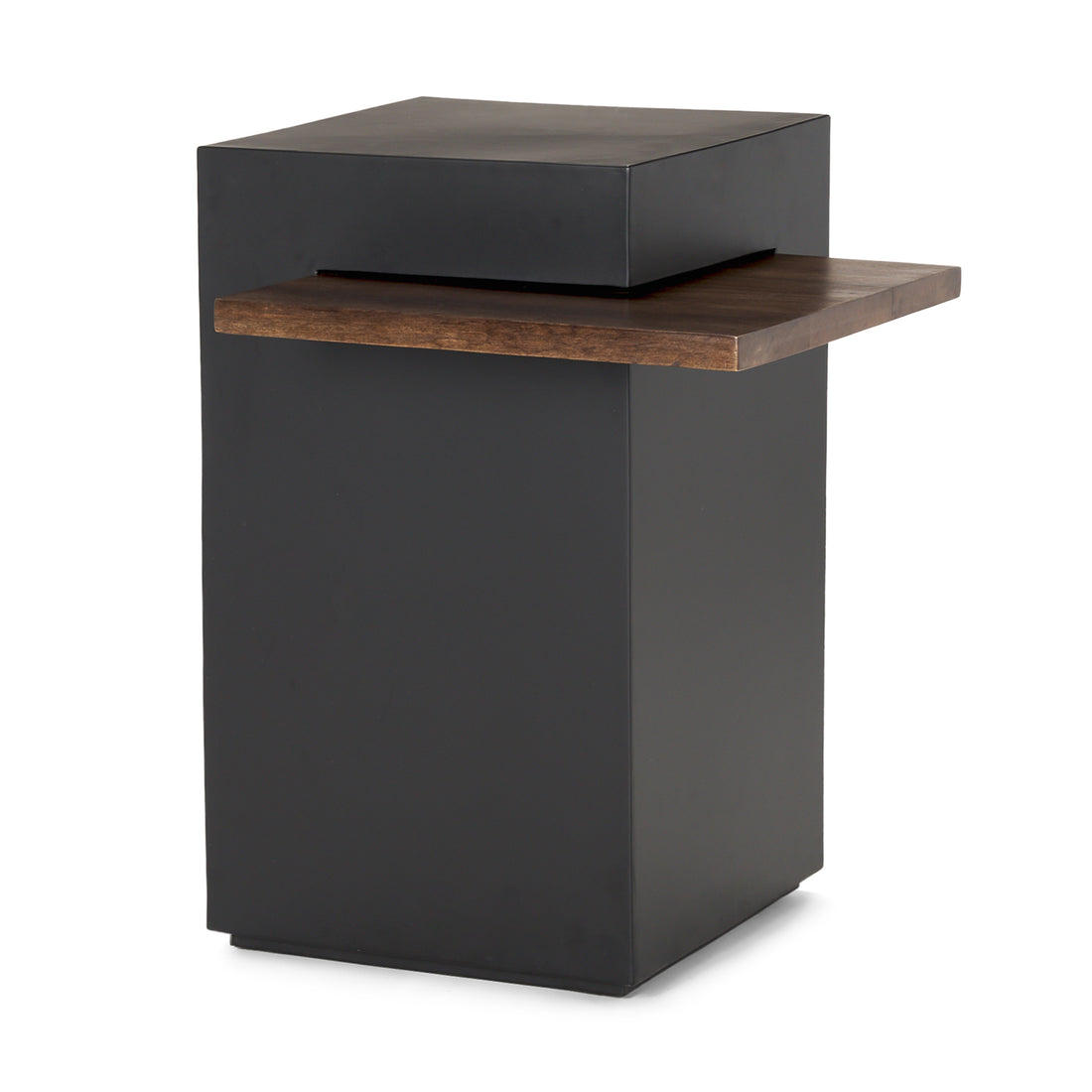 Charles Matte Black Metal w/ Wood Shelf Square Accent Table - Calgary Furniture Store