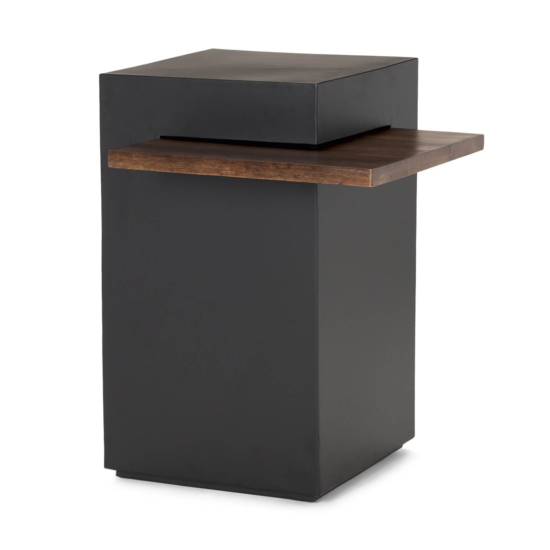 Charles Matte Black Metal w/ Wood Shelf Square Accent Table - Calgary Furniture Store