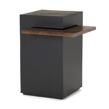 Charles Matte Black Metal w/ Wood Shelf Square Accent Table - Calgary Furniture Store