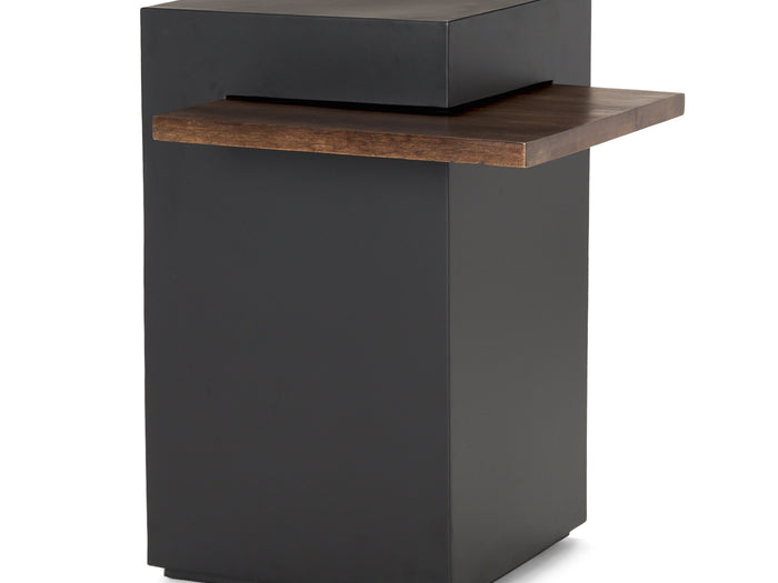 Charles Matte Black Metal w/ Wood Shelf Square Accent Table - Calgary Furniture Store