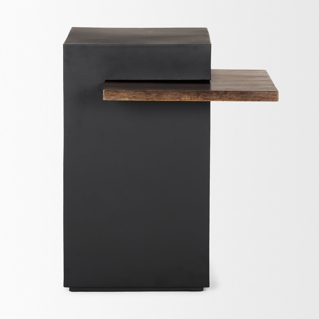 Charles Matte Black Metal w/ Wood Shelf Square Accent Table - Calgary Furniture Store