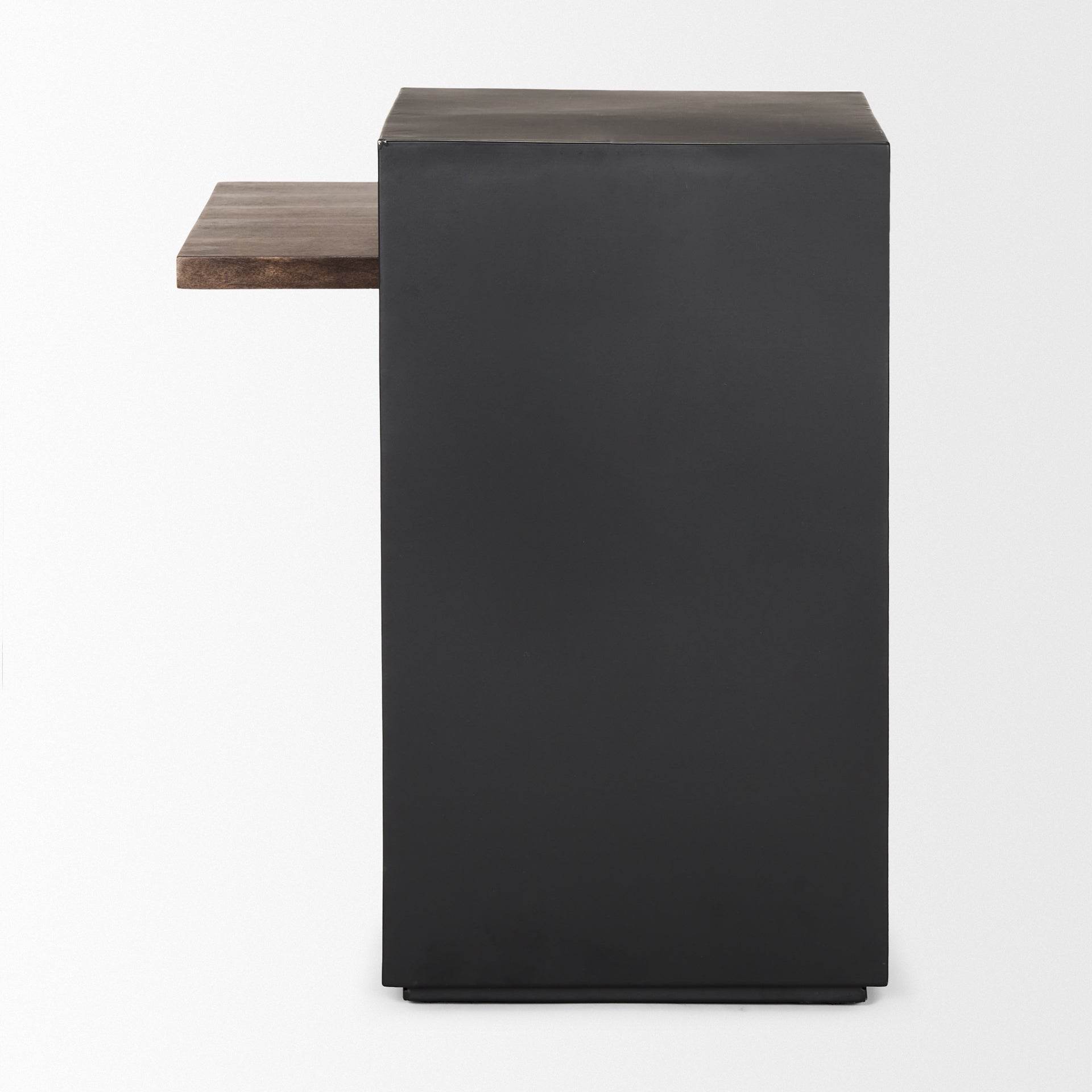 Charles Matte Black Metal w/ Wood Shelf Square Accent Table - Calgary Furniture Store