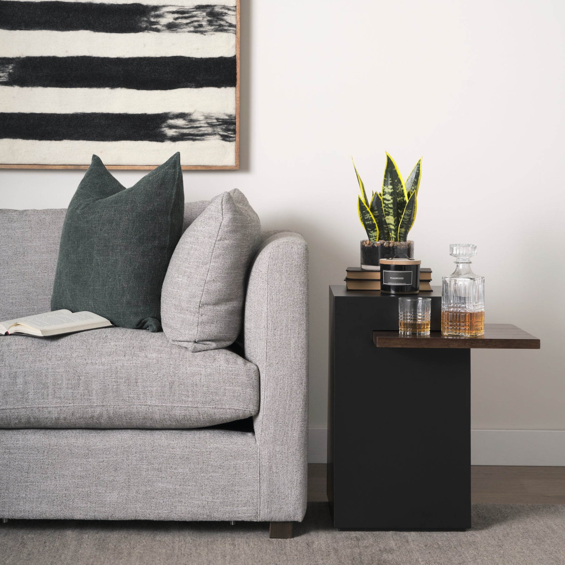 Charles Matte Black Metal w/ Wood Shelf Square Accent Table - Calgary Furniture Store
