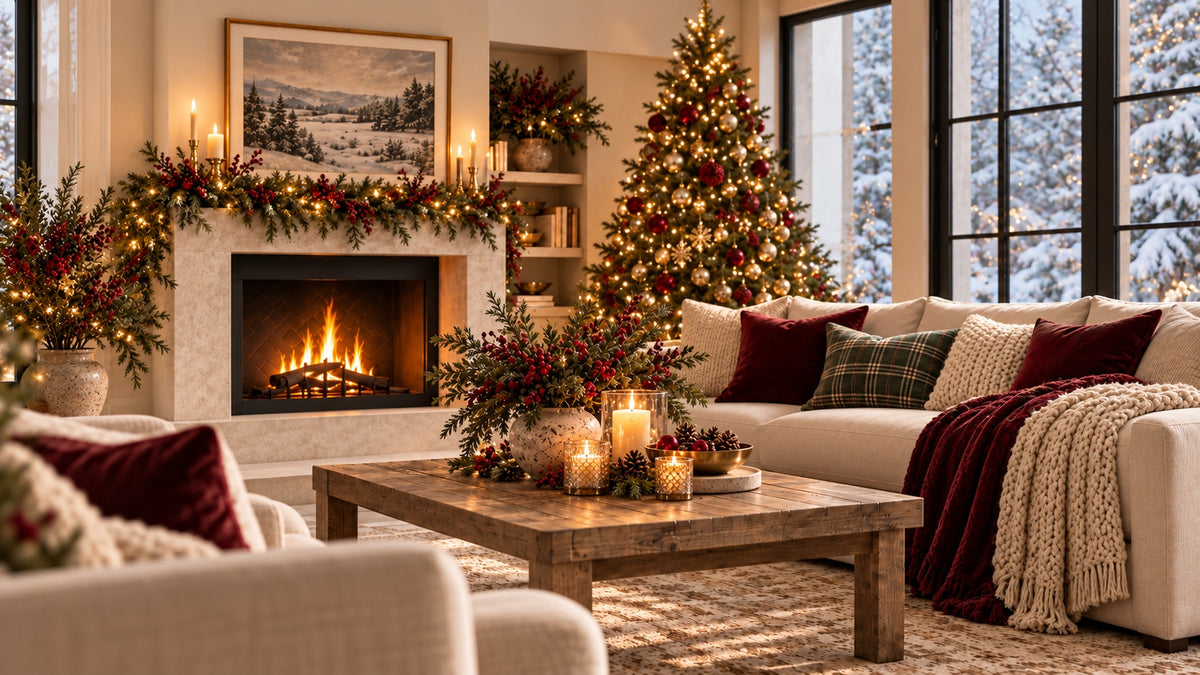 A Christmas living room styled with Showhome Furniture