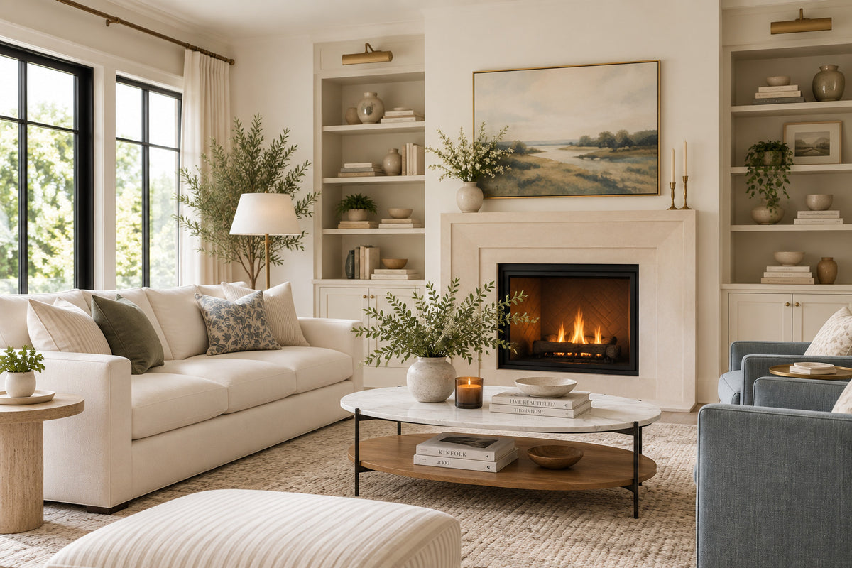 A cozy, styled living room by Showhome Furniture