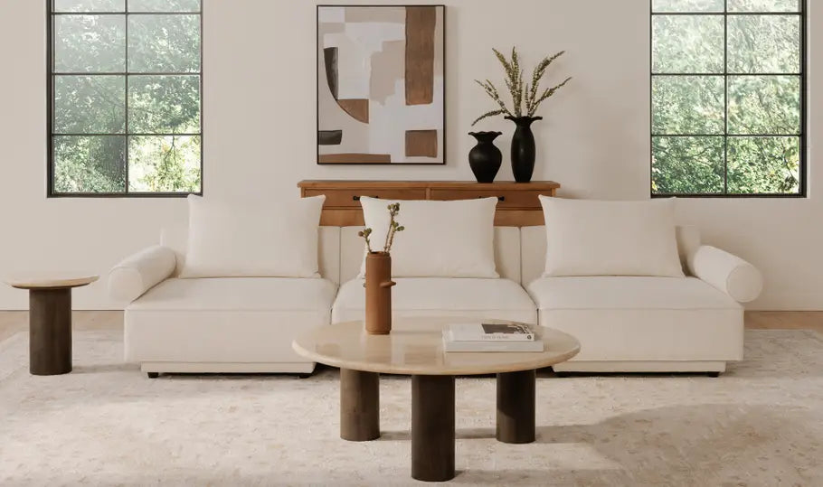 Landon Round Coffee Table Beige Travertine - Moe's - Calgary Furniture Store