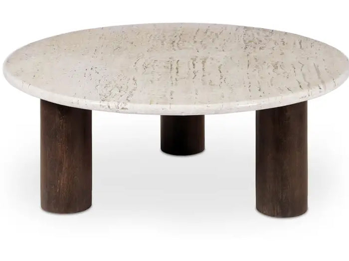 Landon Round Coffee Table Beige Travertine - Moe's