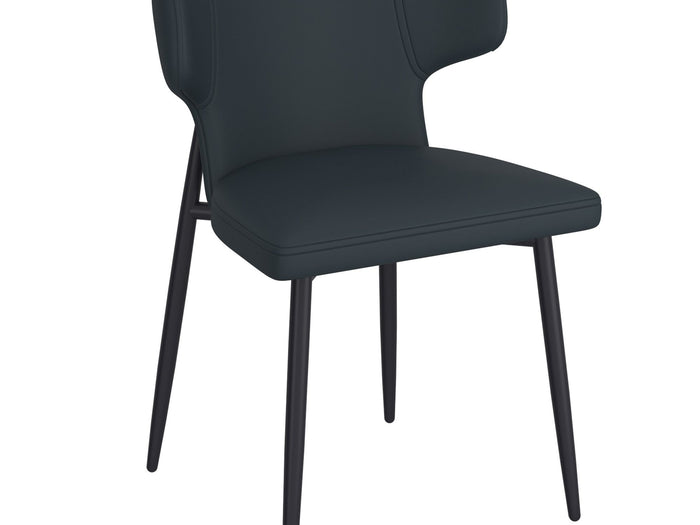 Olis Dining Chair- in Black Faux Leather and Black - Calgary Furniture Store