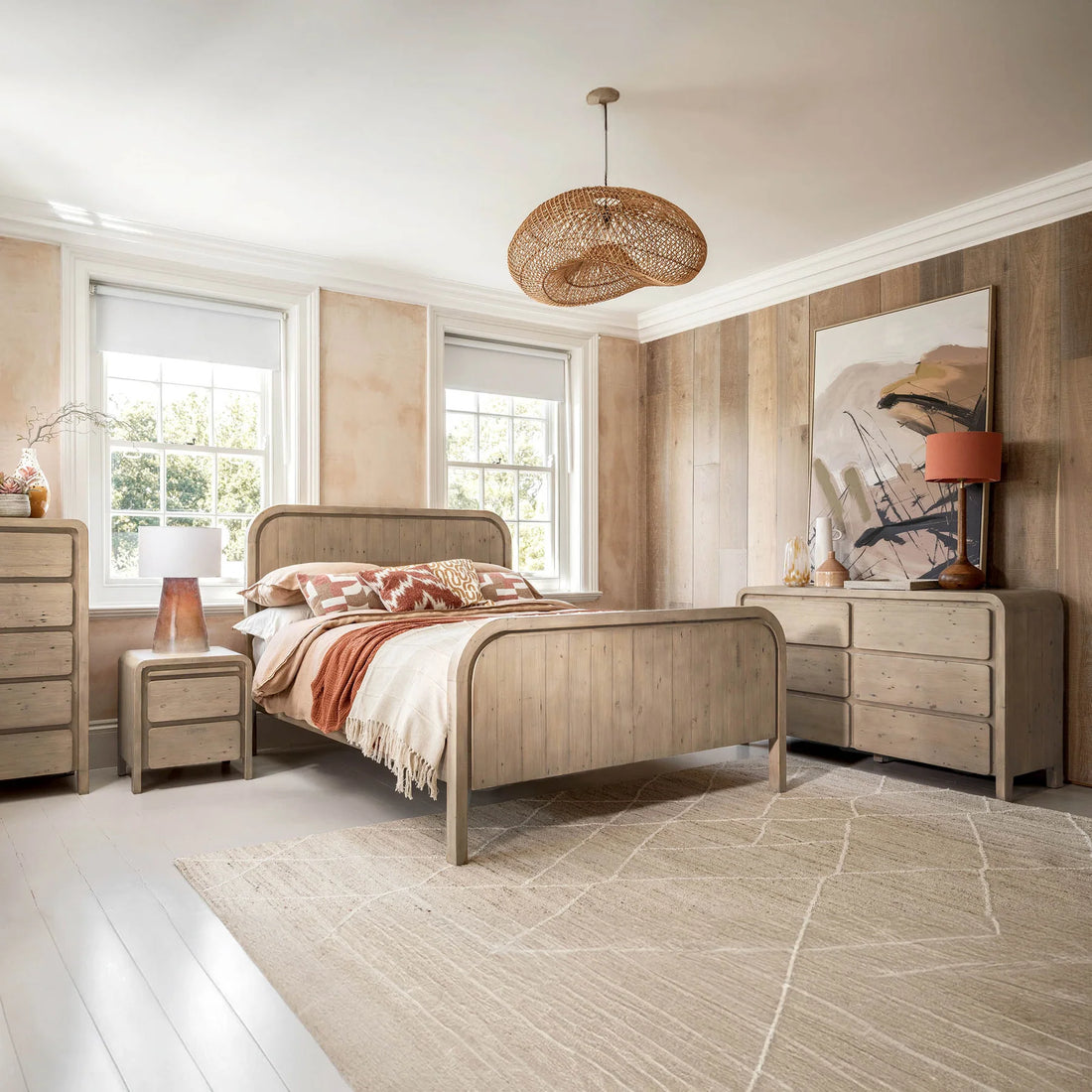 OPERA HIGH FOOTBOARD BED - SCRUBBED TEAK - Calgary Furniture Store