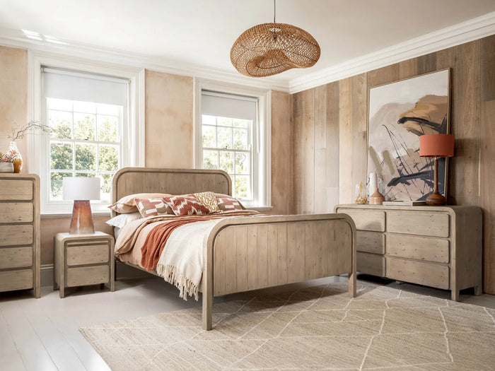 OPERA HIGH FOOTBOARD BED - SCRUBBED TEAK