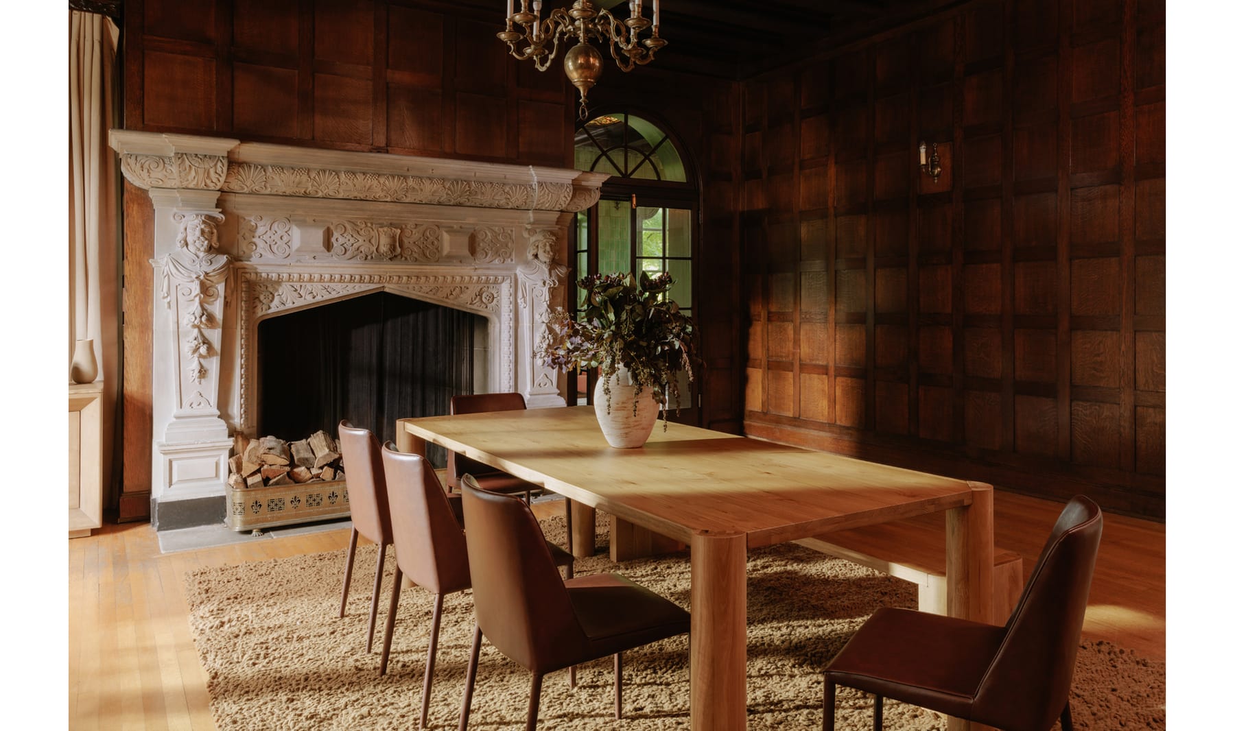 Post Large Table in natural oak at Showhome Furniture Calgary