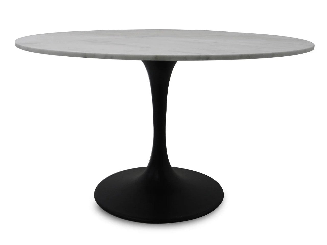 Valencia Round Dining Table - White Marble Top - Black Matte Base - Calgary Furniture Store
